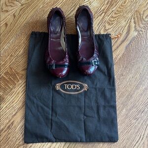 Tod's Dark Leather Flats with Buckle